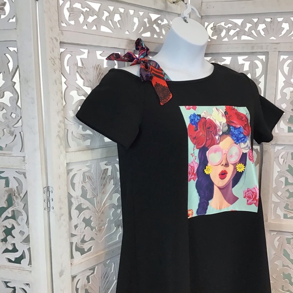 Sold! NWOT Shein Bow Strap Asymmetrical Neck Dress - Picture 2 of 7